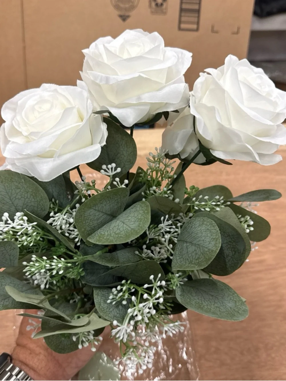 Artificial White Rose Bouquet with Greenery - Home‎ Accents 2 sets of flowers